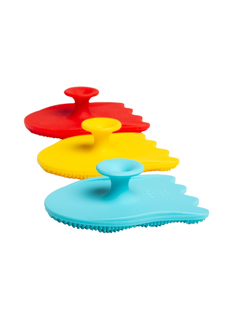 ubbi أوبي - إسفنجات استحمام سيليكون حمراء، زرقاء، صفراء - Image 2