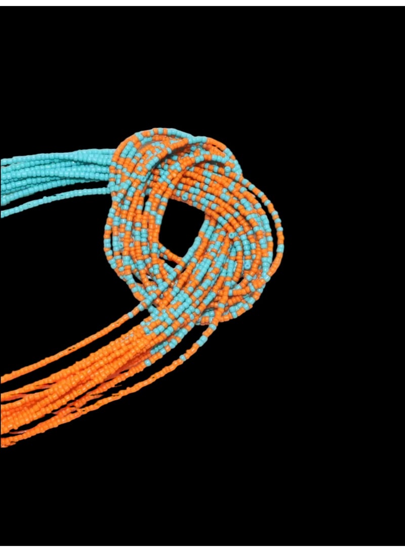 ANUM BY MUNA Handmade Beaded Necklace with Double Knot Design – Orange & Turquoise - Image 3
