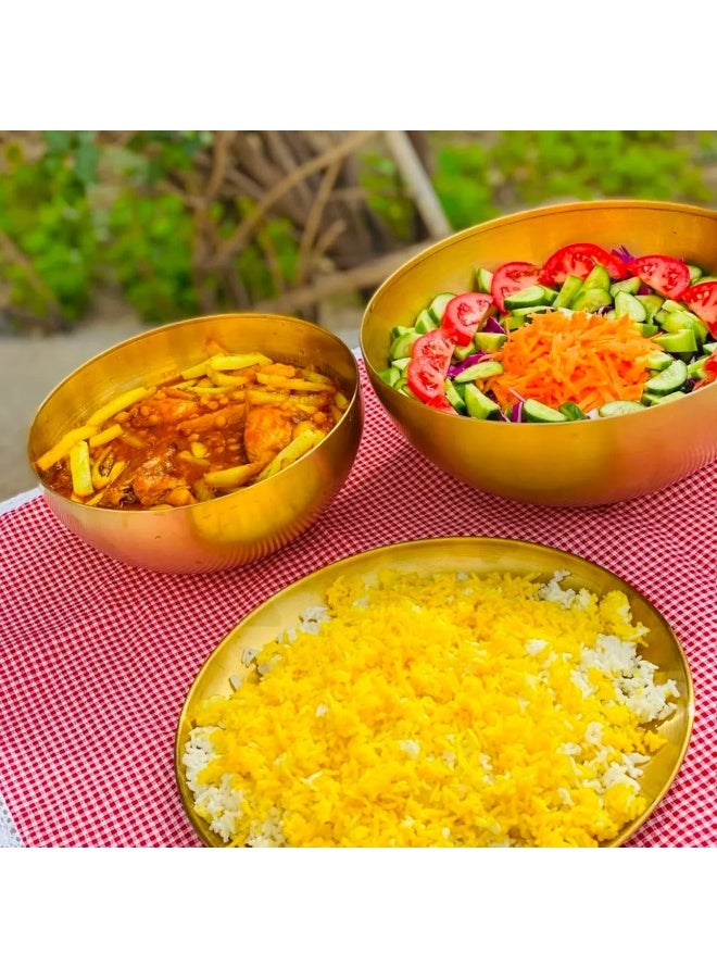 بولات استانلس مدهبة للتقديم السلاطات و الفواكه بولات ذهبية من الفولاذ المقاوم للصدأ ، بولات تقديم ، صينية كعك دائرية ، مختلفة الحجم ، تستخدم في المنزل متوفر ب 4 مقاسات مختلفه - Image 1