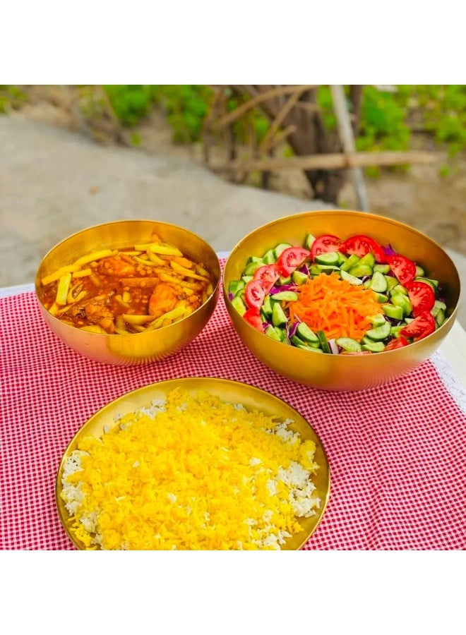 بولات استانلس مدهبة للتقديم السلاطات و الفواكه بولات ذهبية من الفولاذ المقاوم للصدأ ، بولات تقديم ، صينية كعك دائرية ، مختلفة الحجم ، تستخدم في المنزل متوفر ب 4 مقاسات مختلفه - Image 2