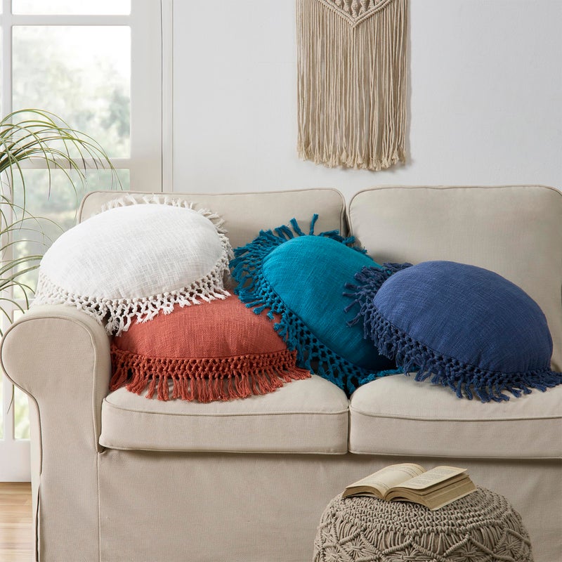 Indigo Ink - Decorative Throw Pillows for Couch or Bed, Boho Home DÃ©cor Round Cotton 20" x 20" Pillow with Tassels (Tufted Medallion Collection, Ginger Spice) - Image 4