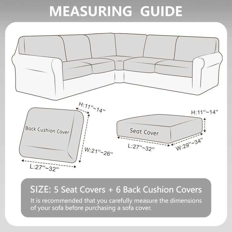 Arfntevss Velvet Striped Corner Sectional Couch Covers L Shape Couch Cushion Covers Fitted Stretch Sofa Covers 11-Piece U Shaped Furniture Protector (5 Seat Covers 6 Back Cushion Covers, Ivory) - Image 5