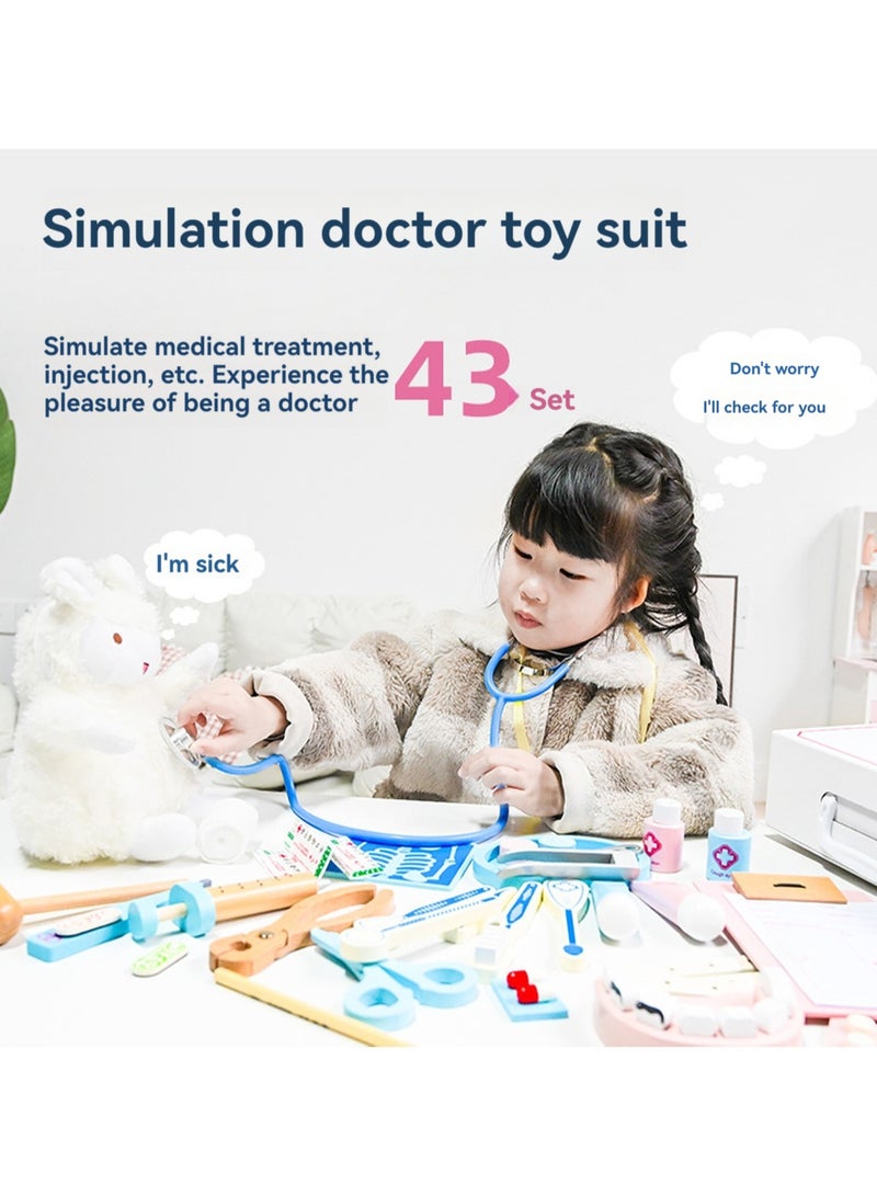 43 Pieces In A Box, Wooden Simulation Baby Injection And Medical Experience, Children'S Play House Doctor Toy Set Gift  - Image 2