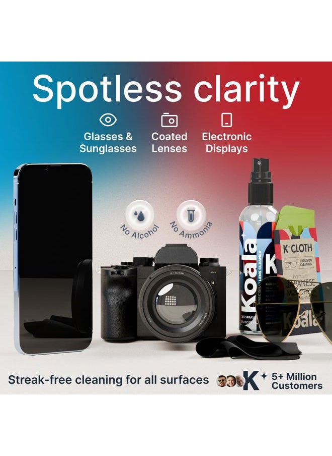Koala Lifestyle Koala Eyeglass Lens Cleaner Spray Kit | (2x) Glasses Cleaner Bottle + (2x) Microfiber Cloth | Alcohol Free Eyeglasses, Screen, and Camera Cleaning Kit | Made in USA (4 Piece Set)  - Image 2