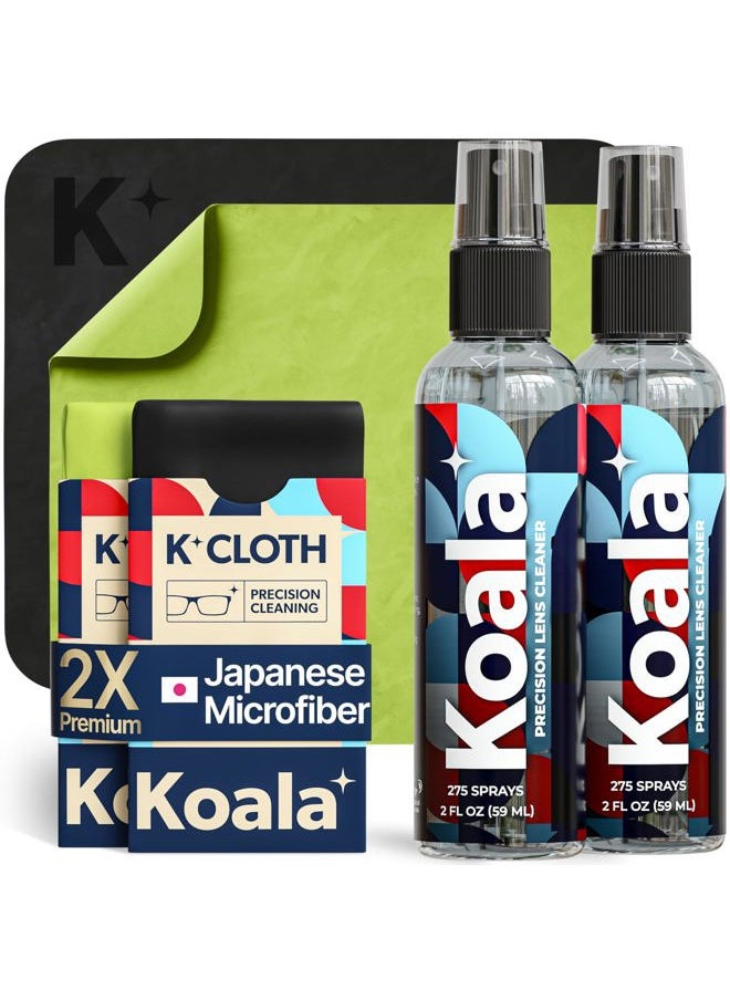 Koala Lifestyle Koala Eyeglass Lens Cleaner Spray Kit | (2x) Glasses Cleaner Bottle + (2x) Microfiber Cloth | Alcohol Free Eyeglasses, Screen, and Camera Cleaning Kit | Made in USA (4 Piece Set)  - Image 1