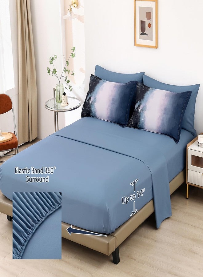 Dinjoy Ombre Blue Comforter Set Queen Size Gradient Navy Blue Black Boho Bedding Set for Teen Men Women 7 Pieces Bed in A Bag Bohemian Bed Set with Comforter, Sheets, Pillowcases & Shams - Image 4