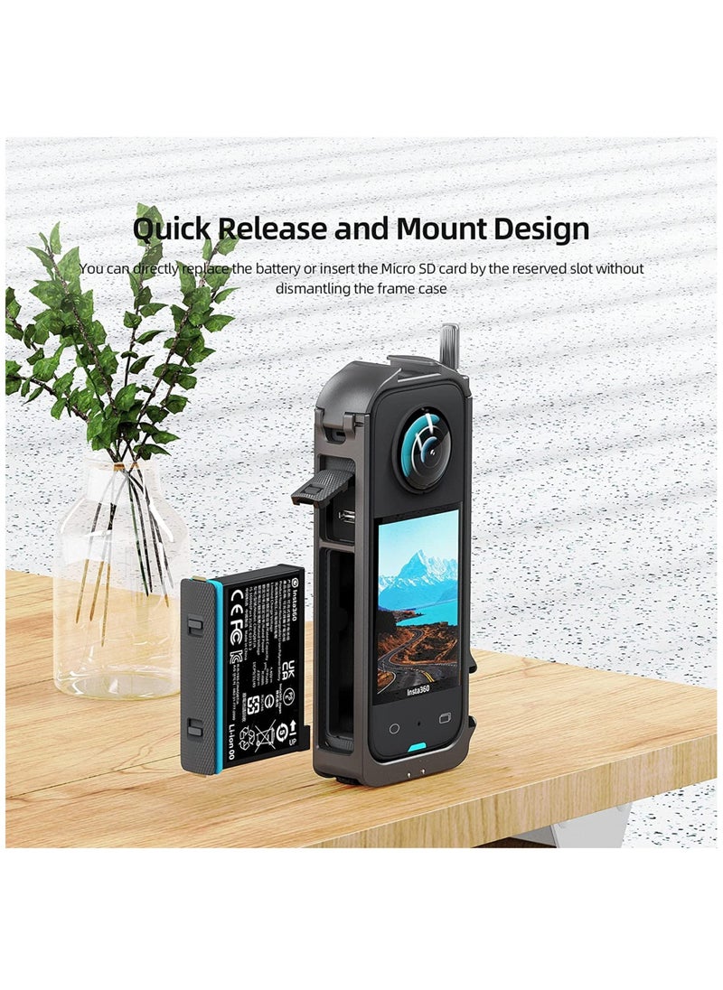 Aluminum Protective Cage for Insta360 ONE X3, Lightweight 45g Metal Housing with Cold Shoe Mount for Enhanced Durability and Versatile Mounting Options.