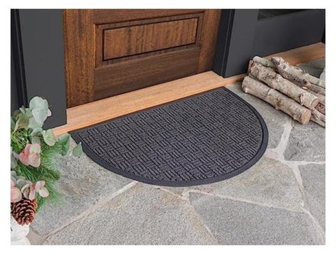 Door Mat Outdoor Mats for Home Entrance Low Profile Doormat Indoor Floor Mat Patio Entry Mat Heavy Duty Rug Garage Door Mat Outdoor Entrance Checker Assorted Shapes Grey, Half Round