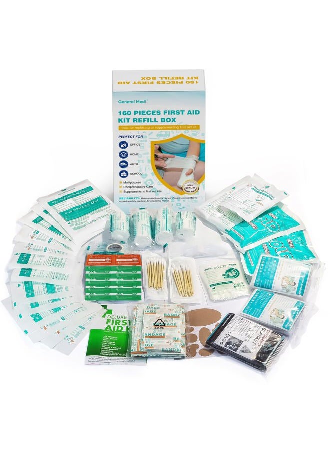 General Medi 160 Piece First Aid Kit Bag Refill Kit - Includes Eyewash, Instant Cold Pack, Bandages,Emergency Blanket, Moleskin Pad, Gauze - Extra Replacement Medical Supplies for First Aid - Image 1