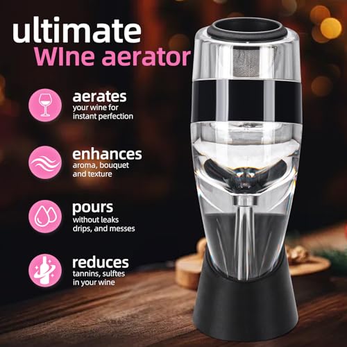 D&Slifei Wine Aerator Pourer and Decanter with Unique Aeration Device Quickly Enhances Wine Flavors with Smoother Finish,Best Gifts for Wine Lovers and Sommeliers (Black) - Image 3