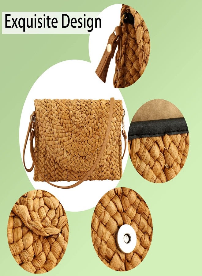 Buric Straw Clutch Purses for Women Woven Straw Crossbody Bags Women's Crossbody Handbags Retro Shoulder bag Trendy Summer Beach Bags with Magnetic Buckle Closure (Brown) - Image 4
