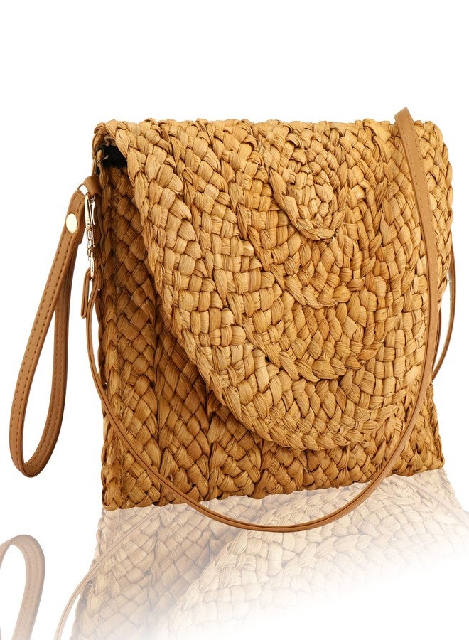 Buric Straw Clutch Purses for Women Woven Straw Crossbody Bags Women's Crossbody Handbags Retro Shoulder bag Trendy Summer Beach Bags with Magnetic Buckle Closure (Brown) - Image 1