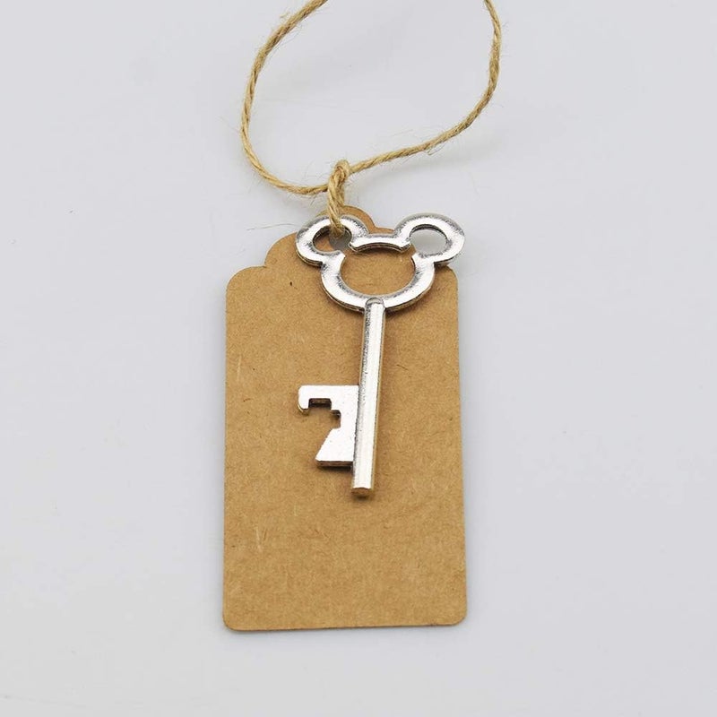 XONOR 50Pcs Vintage Skeleton Key Bottle Openers with 50pcs Escort Card Tag and Twine for Wedding Party Favors Rustic Decoration (Silver) - Image 4