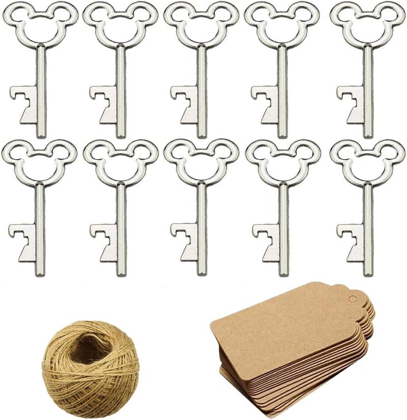 XONOR 50Pcs Vintage Skeleton Key Bottle Openers with 50pcs Escort Card Tag and Twine for Wedding Party Favors Rustic Decoration (Silver) - Image 1