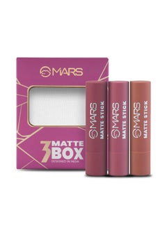 Mars Matte Box Set Of 3 Lipsticks For Women | Long-Lasting | Smooth Finish | Moisturising | One Swipe Pigmentation (3X3.2 Gm) (02-Peaches & Nudes)  - Image 1