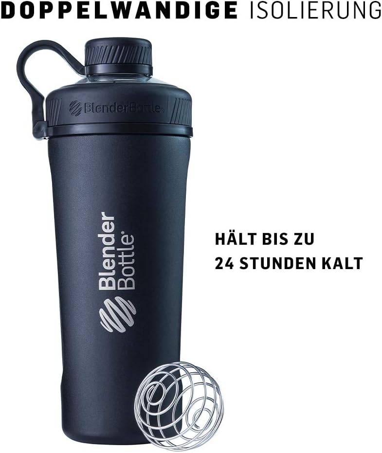 BlenderBottle Radian Shaker Cup Insulated Stainless Steel Water Bottle with Wire Whisk 26Ounce Matte Black - Image 3