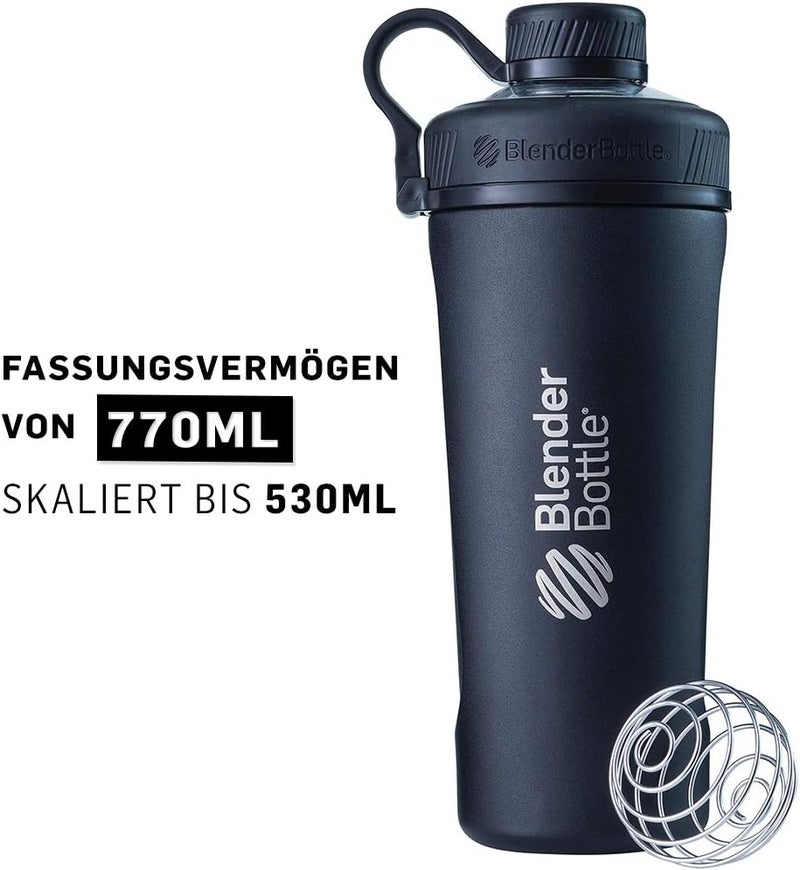 BlenderBottle Radian Shaker Cup Insulated Stainless Steel Water Bottle with Wire Whisk 26Ounce Matte Black - Image 4