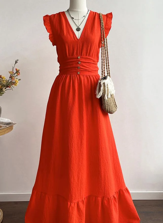 A-Line Maxi Dress with Short Sleeves