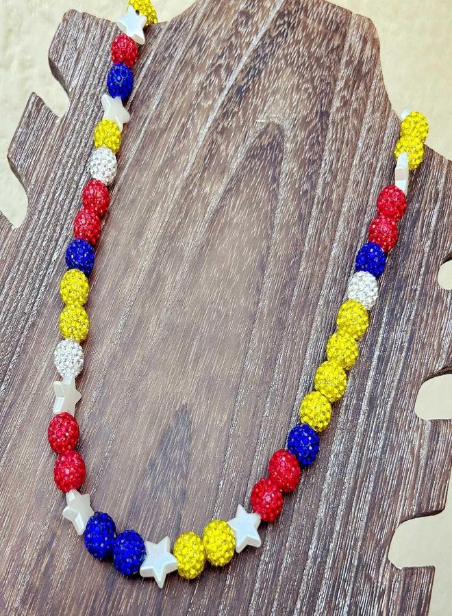 EXPHAIN Braves Baseball Necklace For Men Women Baseballer Inspired Beaded Necklace Unisex Rhinestone Discoball Necklaces Jewelry-gift for baseball team lovers, Red，Blue，Black, White, Yellow - Image 3