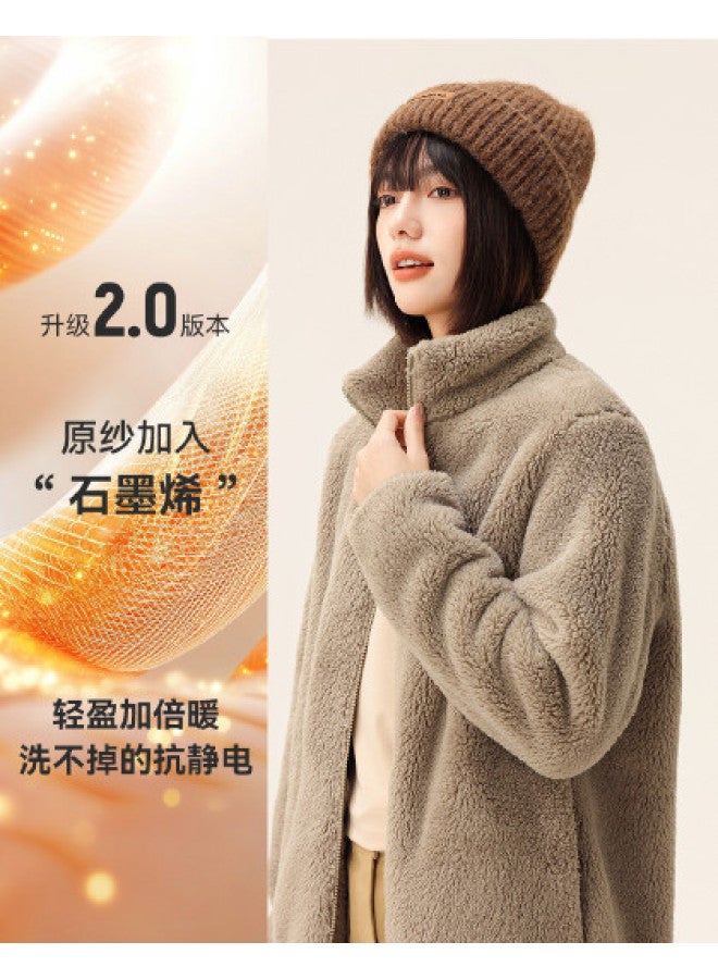 Flying in the snow New Autumn/winter Short Stand Collar Large Pocket Unisex Coral Fleece Jacket - Image 1