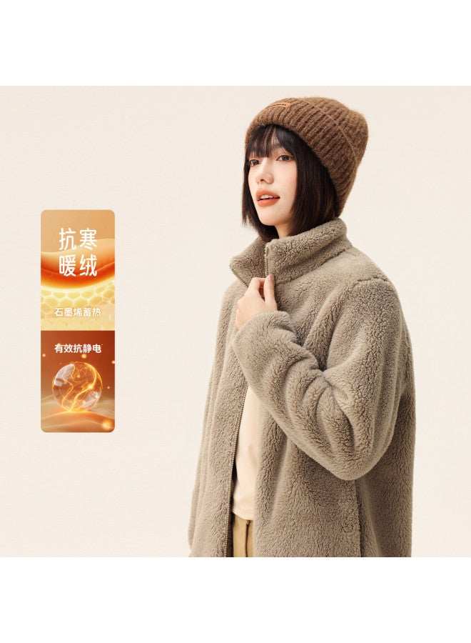Flying in the snow New Autumn/winter Short Stand Collar Large Pocket Unisex Coral Fleece Jacket - Image 4