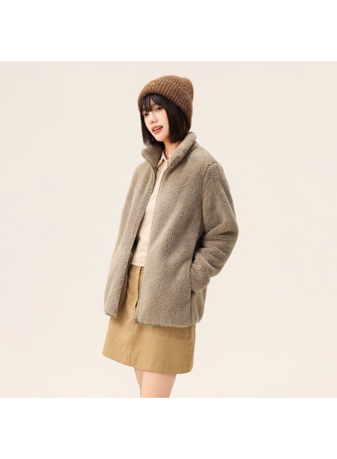 Flying in the snow New Autumn/winter Short Stand Collar Large Pocket Unisex Coral Fleece Jacket - Image 5