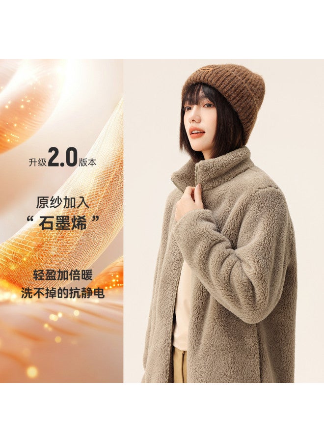 Flying in the snow New Autumn/winter Short Stand Collar Large Pocket Unisex Coral Fleece Jacket - Image 2