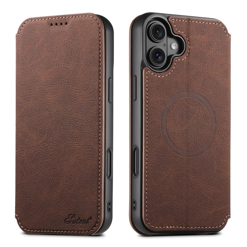 Suteni For Iphone 17 J06 Retro Matte Litchi Texture Leather Magsafe Phone Case(Brown) - Image 1