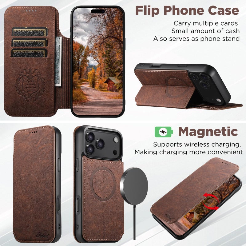 Suteni For Iphone 17 J06 Retro Matte Litchi Texture Leather Magsafe Phone Case(Brown) - Image 3