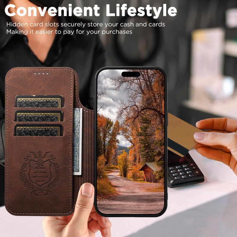 Suteni For Iphone 17 J06 Retro Matte Litchi Texture Leather Magsafe Phone Case(Brown) - Image 4