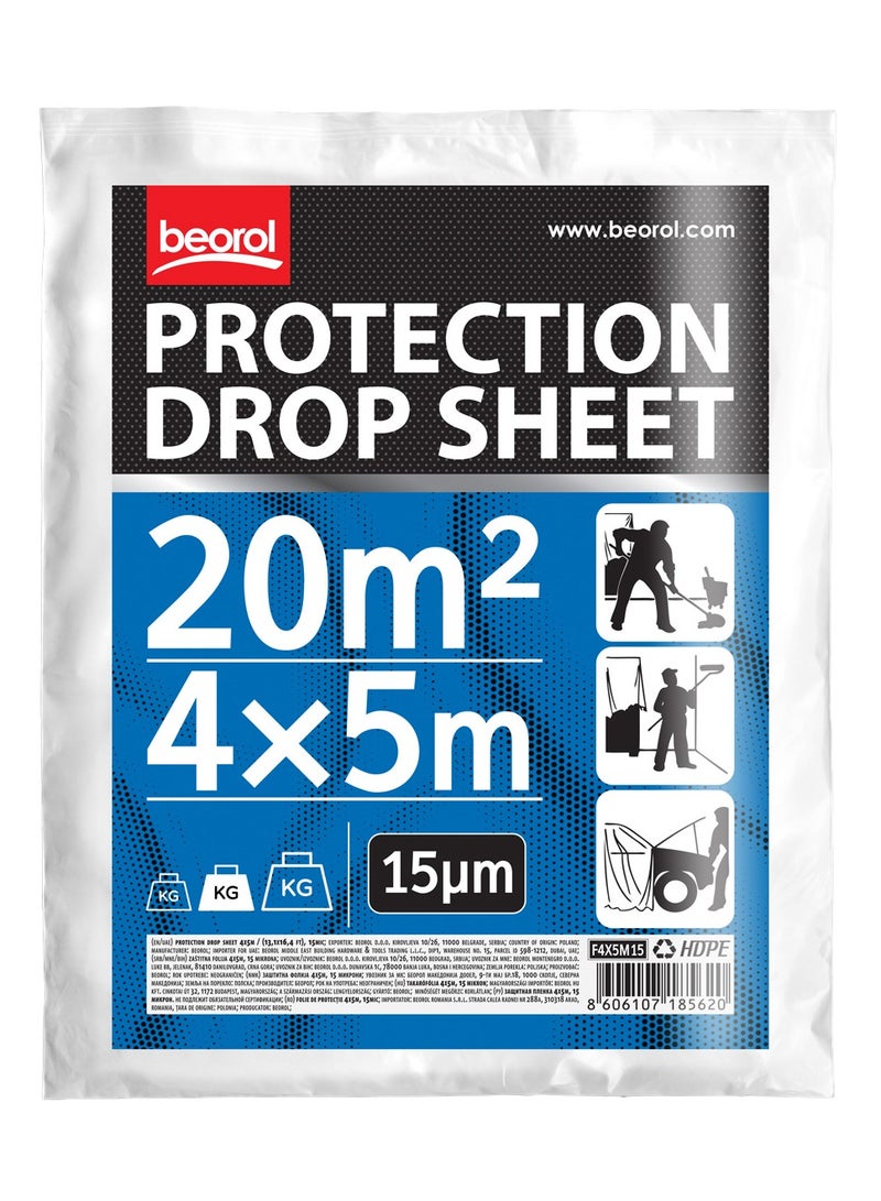 Beorol Protection Drop Sheet 4 x 5m – 15 Microns | Heavy-Duty Plastic Cover for Painting & Renovation - Image 1