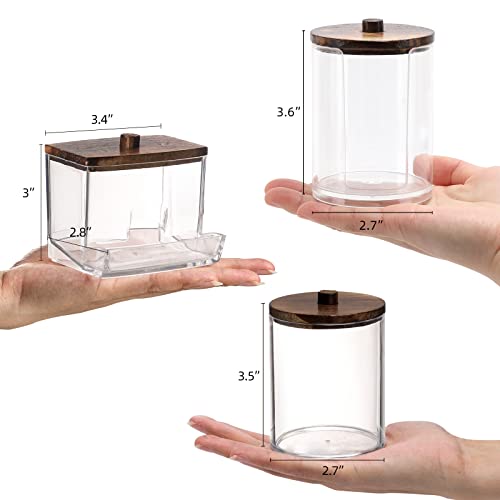Tbestmax 4 Pack Qtip Holder Dispenser, 10/7oz Bathroom Container for Cotton Ball Cotton Swabs Pads, Apothecary Jar with Wood Lids for Organizer and Storage (Brown) - Image 2