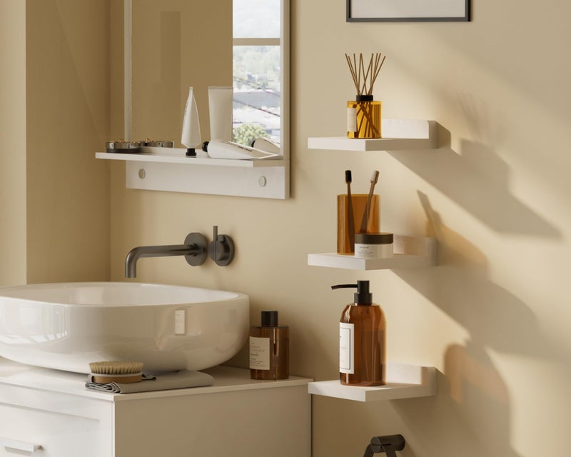 QsQueen Small Floating Shelves Mini Shelves Hanging Display 5 Inch Wall Shelf for Bathroom Livingroom Bedroom,3 Pack, with 2 Types of Installation, Great for Room Decor - Image 3