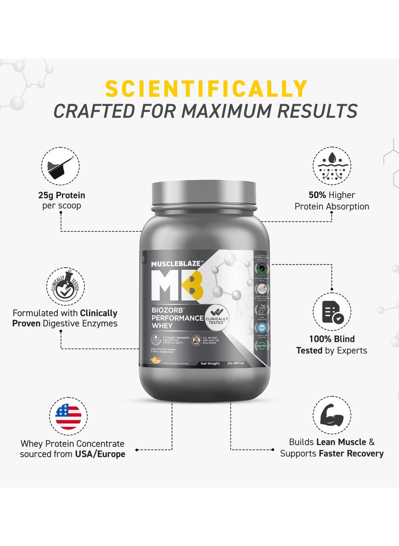 MUSCLEBLAZE - Biozorb Performance Whey Protein (Magical Mango, 2lbs / 907g) - Image 1