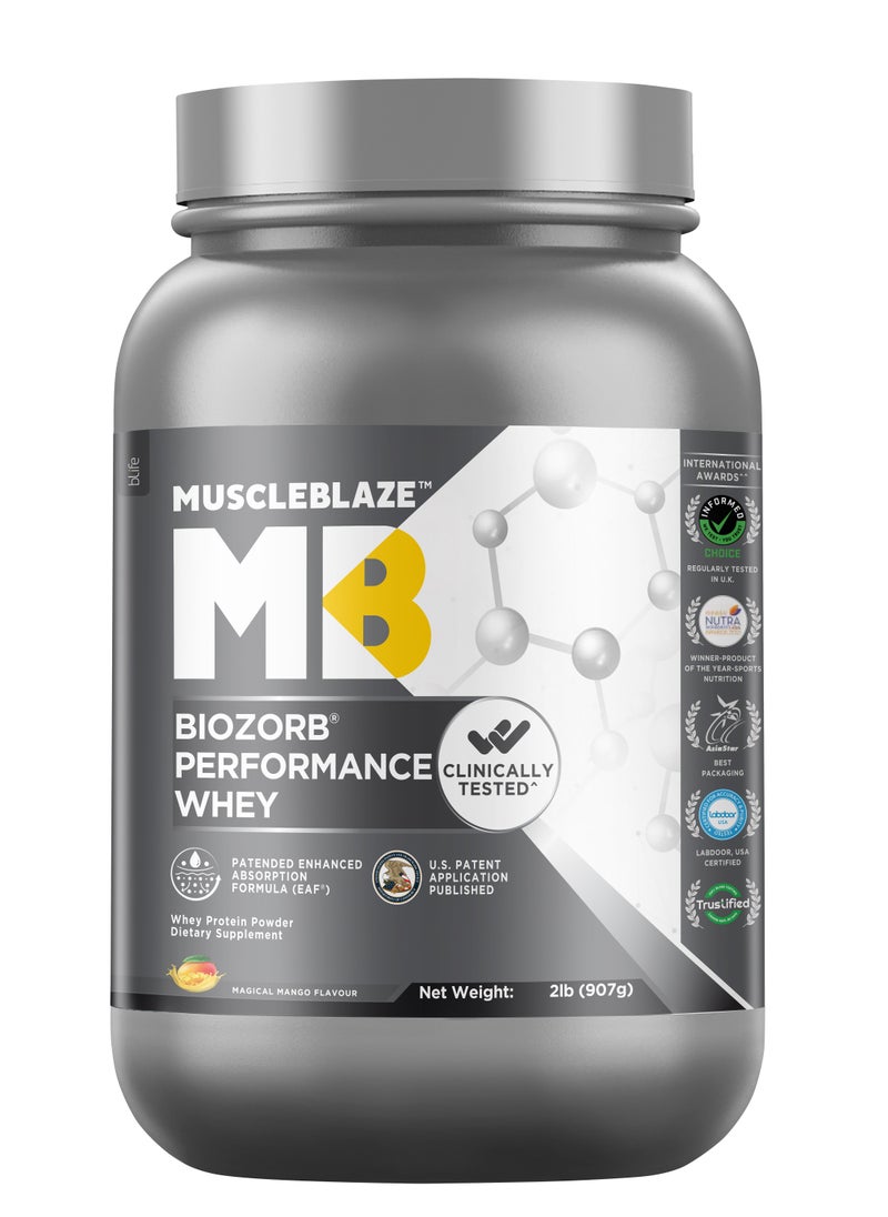 MUSCLEBLAZE - Biozorb Performance Whey Protein (Magical Mango, 2lbs / 907g) - Image 1
