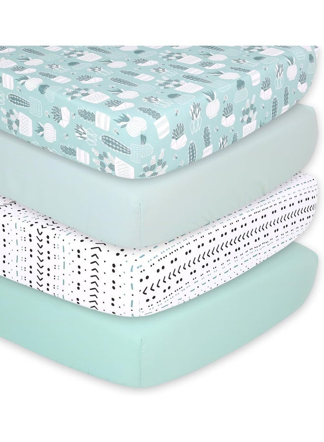 The Peanut Shell The Peanutshell Fitted Crib Sheet Set for Baby Boys or Girls | Unisex 4 Pack Set | Cactus, Pineapple & Pastel Green - Image 1