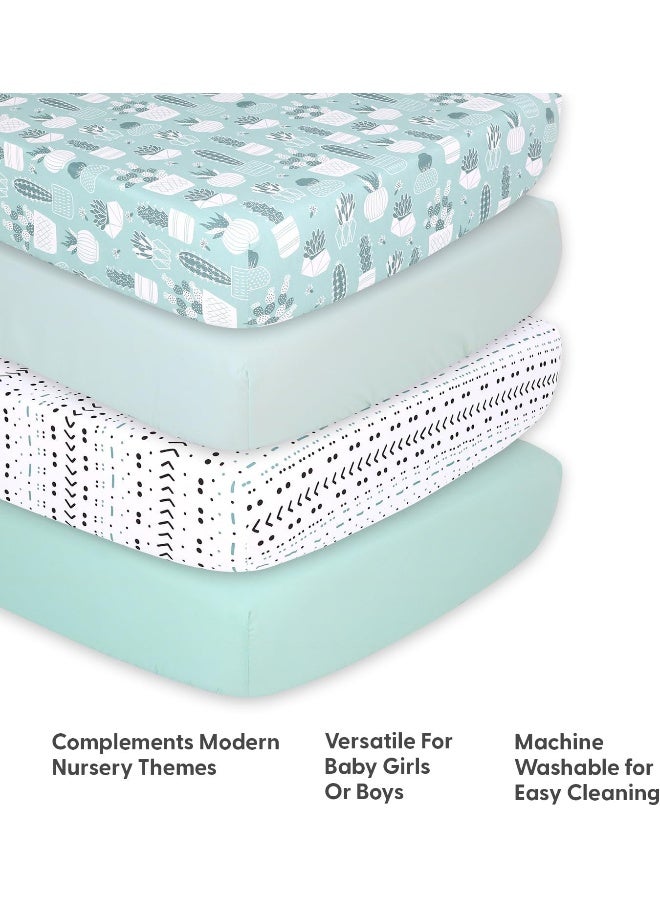 The Peanut Shell The Peanutshell Fitted Crib Sheet Set for Baby Boys or Girls | Unisex 4 Pack Set | Cactus, Pineapple & Pastel Green - Image 4
