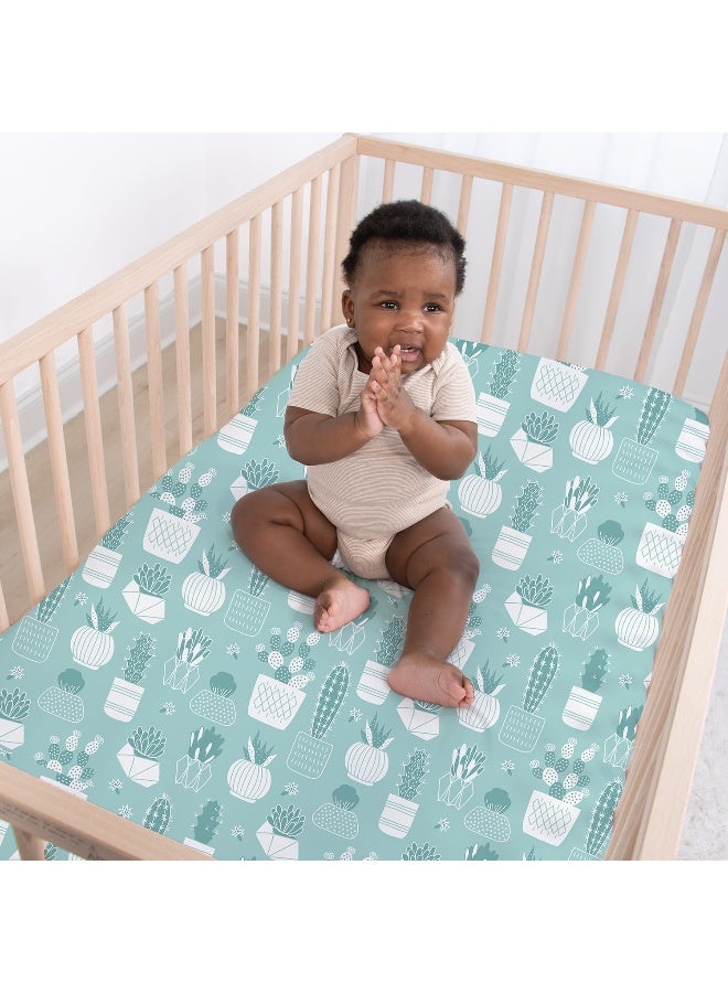 The Peanut Shell The Peanutshell Fitted Crib Sheet Set for Baby Boys or Girls | Unisex 4 Pack Set | Cactus, Pineapple & Pastel Green - Image 5