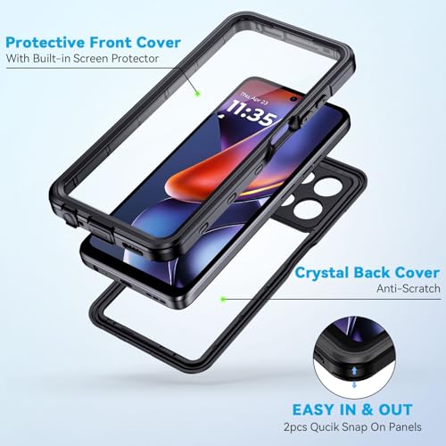 Lanhiem for Moto G 5G 2025 Case, IP68 Waterproof Dustproof Shockproof Case with Built-in Screen Protector, Full Body Underwater Protective Cover for Moto G 5G Only, Black - Image 4