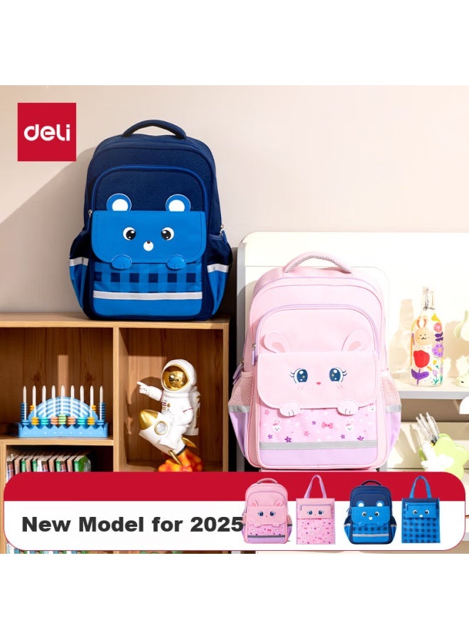 Deli Deli Academy Series Elementary School Simple And Stylish Backpack, Blue Bear Design, Grades 3-6 - Image 1