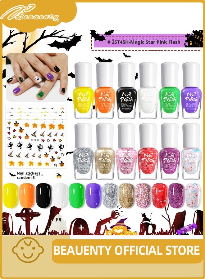 Beauenty Kids Nail Polish, 12 Colors Non-Toxic Water Based Peel-Off Nail Polish Set with 3 Stickers, Non Toxic & Safe Nail Polish Set for Girls Ages 5+ for Parties, Birthday and Makeovers (12Colors) - Image 1