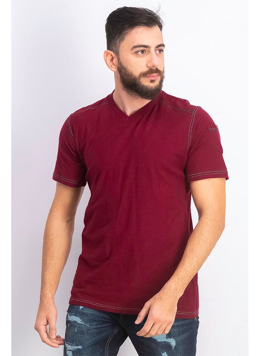 Men V-neck Short Sleeve Solid Tee, Maroon - pzsku/ZA35BAA8258C4ABF42888Z/45/_/1737641990/ad2e21cc-98ce-4243-8413-9c146d83226a