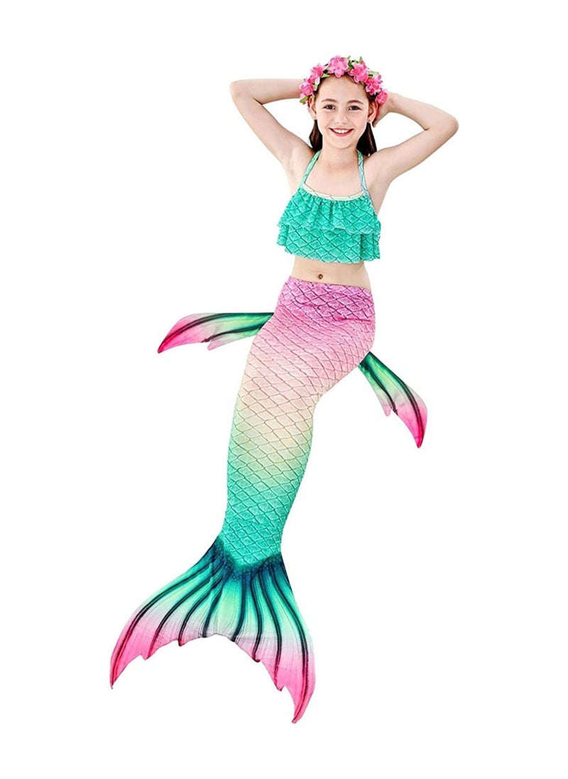 Y&D Girl Swimsuit, Girls' One-Piece Swimwear, 3 Piece Set Kids Mermaid Swimming Princess Bikini Bathing Suit Set, Tail for Girls Gift  - Image 2