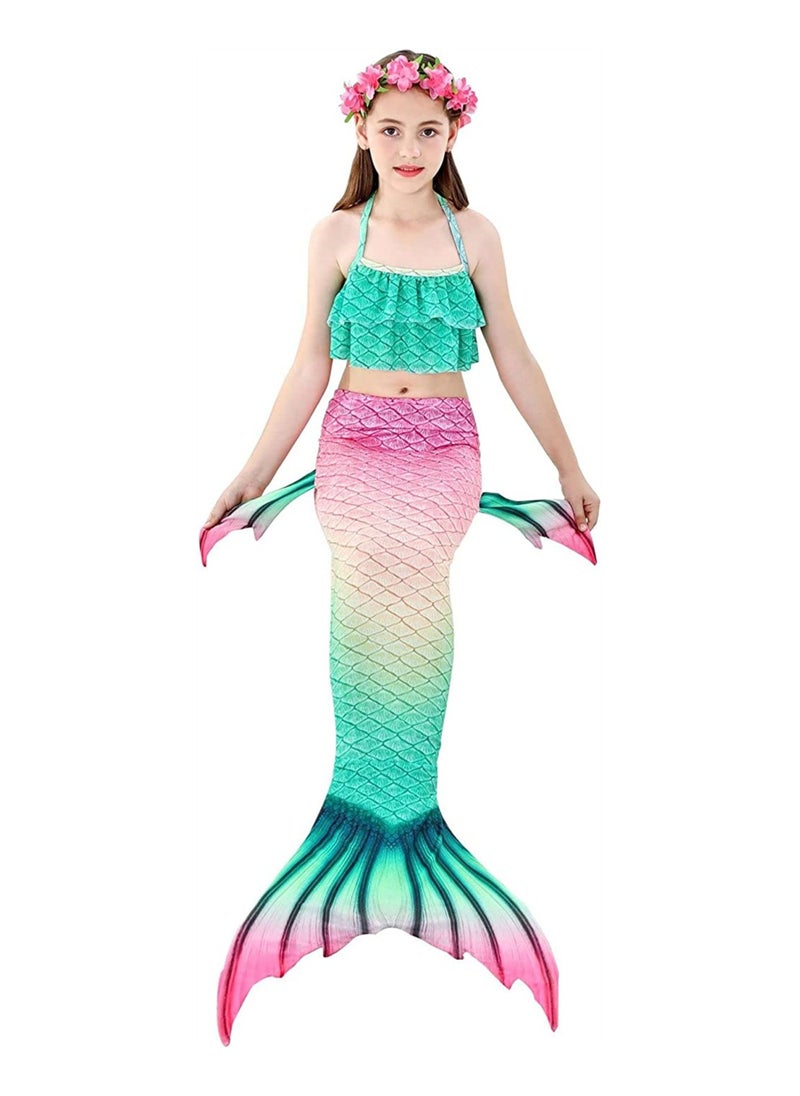 Y&D Girl Swimsuit, Girls' One-Piece Swimwear, 3 Piece Set Kids Mermaid Swimming Princess Bikini Bathing Suit Set, Tail for Girls Gift  - Image 4