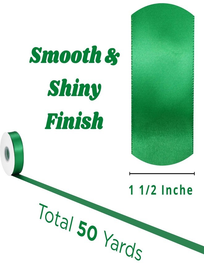 Rokateam Green Ribbon 1 1/2 Inch x 50 Yards – Double Faced Christmas Satin Ribbon for Holiday Gift Wrapping, Crafts & Tree Decor - Image 3