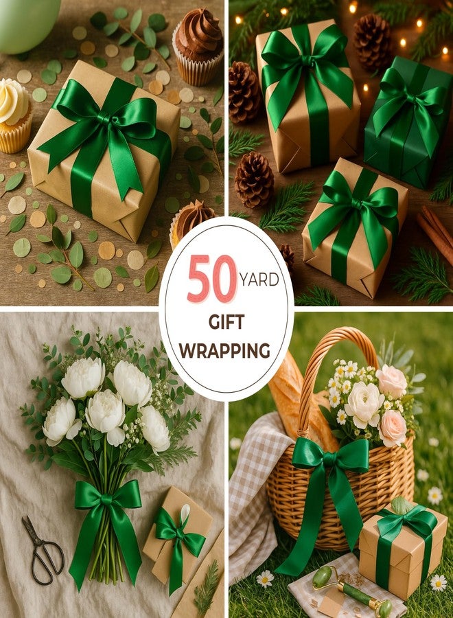 Rokateam Green Ribbon 1 1/2 Inch x 50 Yards – Double Faced Christmas Satin Ribbon for Holiday Gift Wrapping, Crafts & Tree Decor - Image 5