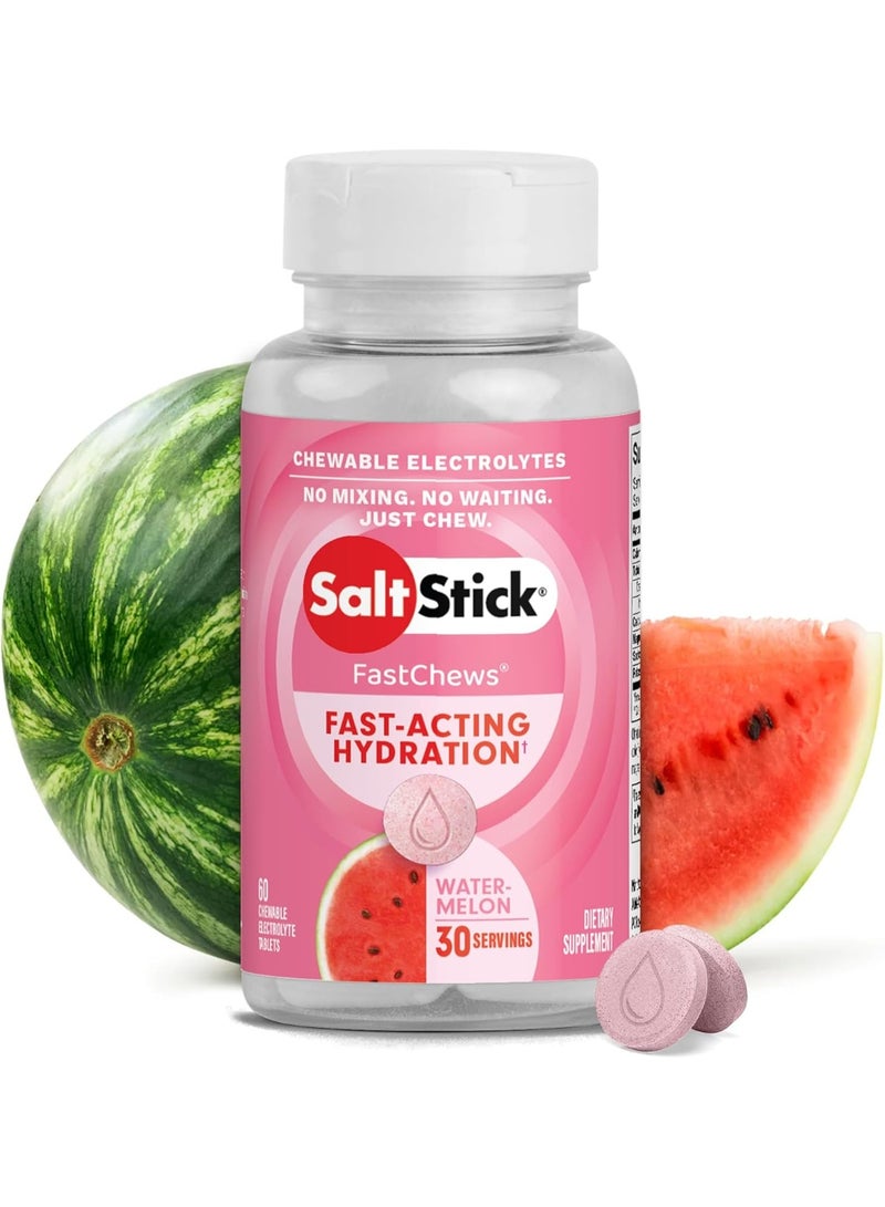 SaltStick FastChews Electrolytes - 60 Chewable Electrolyte Tablets - Watermelon - Salt Tablets for Running, Fast Hydration, Leg Cramps Relief, Sports Recovery - Non-GMO, Vegan, Gluten Free - Image 1