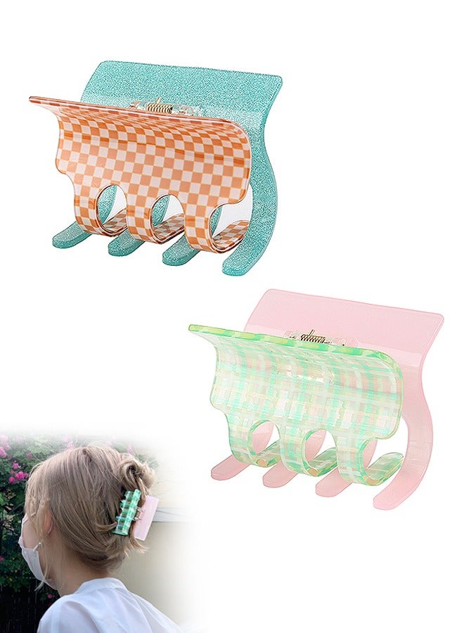 Beyond 2 Pcs Plaid Hair Claw Clips, Strong Hold Nonslip Large Jaw Clip, Hair Barrettes for Women and Girls (Colorful) - Image 1