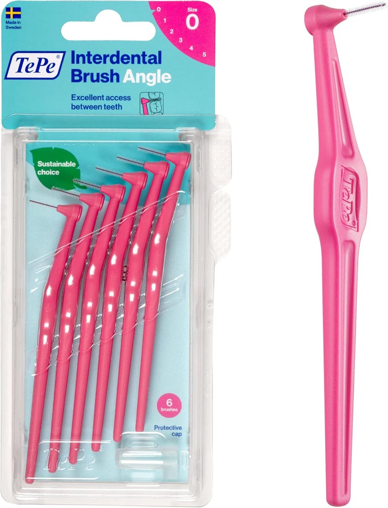 TePe Interdental Brush Angle Pink 04mmISO 0 6pcs Interspace Cleaning Plaque Remover for Teeth with Narrow Gaps ensures Strong Gums - Image 1