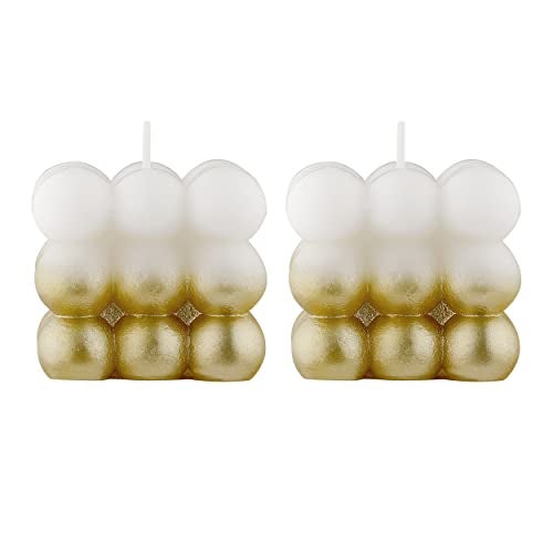 PROSPERRO LUMO by Parkash Candles Paraffin Wax Golden Lacqeur Bubble Cube Candle Set of 2 (Golden) - Image 3